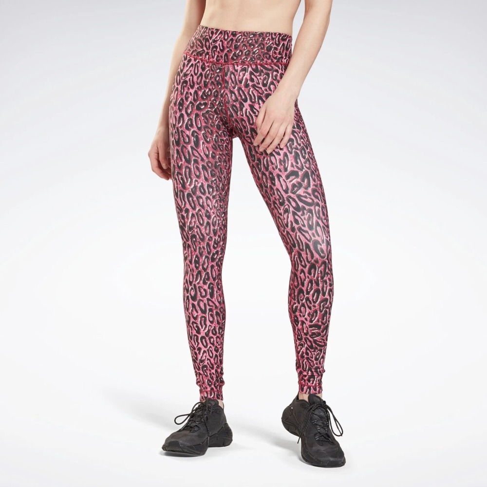 Reebok Women Lux Bold Tights Punch Berry Leopard Leggings Size S H43950 NWT